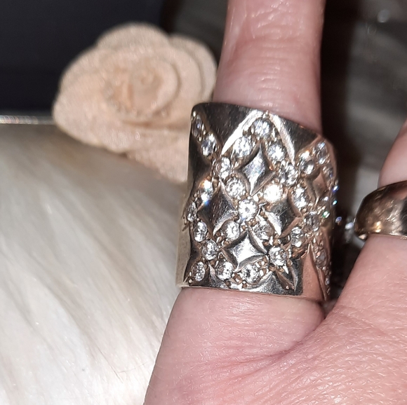 Solid 925 ring cz bypass cigar band ring stamped 925 sterling silver - Picture 2 of 14